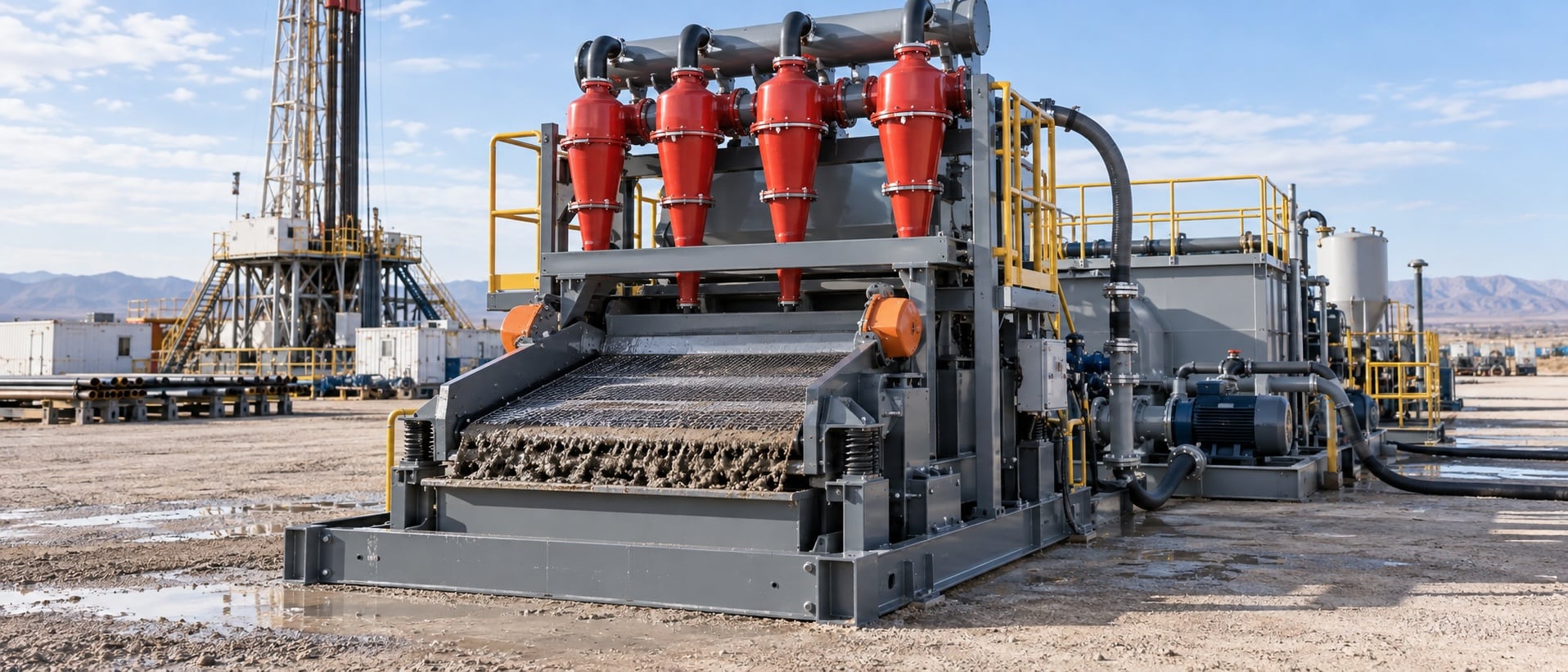 Mud cleaner with hydrocyclones and vibrating screen in a solids control system